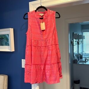 NWT Elan Pink and Silver tiered dress S